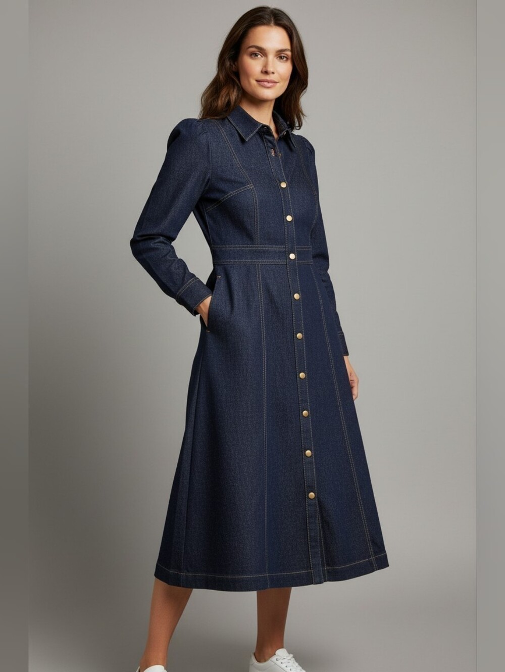 Jude Connally Dark Blue Denim Long-Sleeve Shirt Dress **Slightly Flawed NWOT